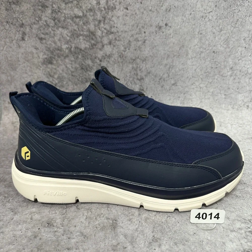 FitVille Slip On Walking Shoes Men 12 Navy Breathable Cushioned LQ-SEV120250425M